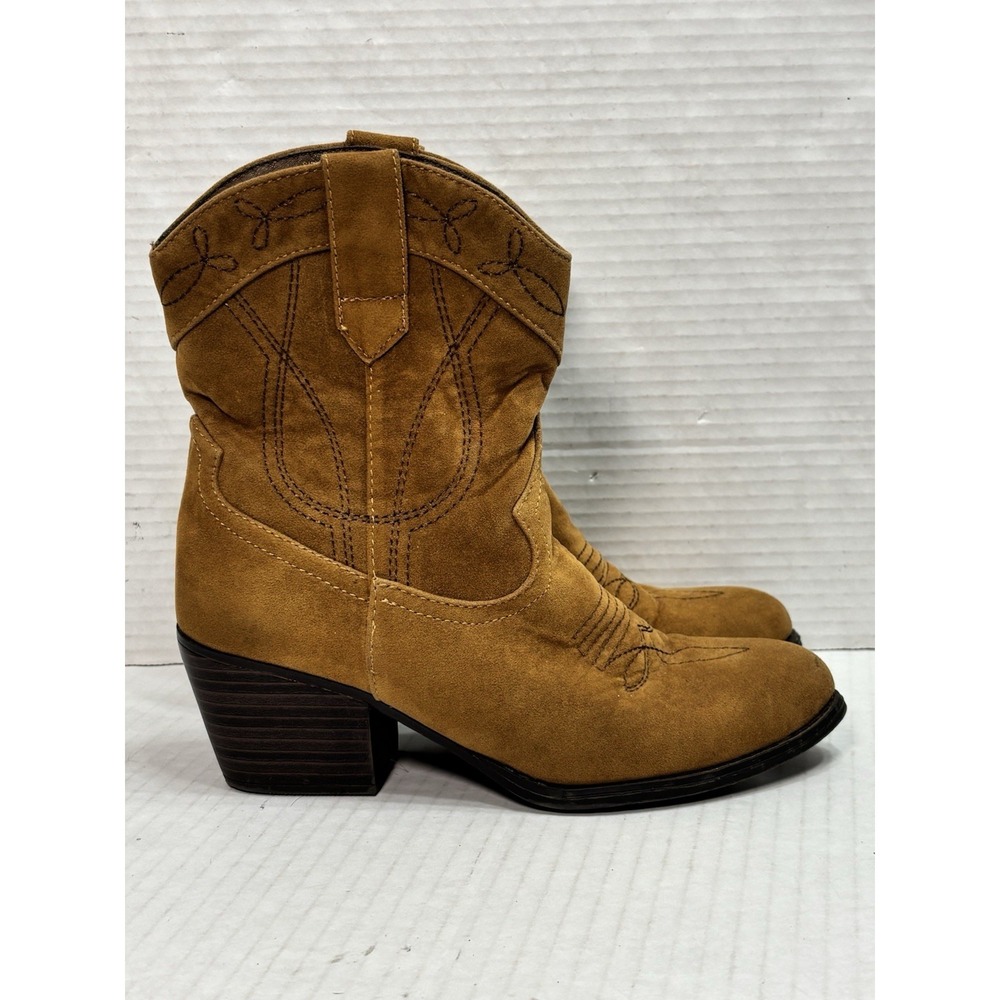 Flex West Prairie Western Boots Tan Suede Pull On Womens 6M Cowboy Cowgirl